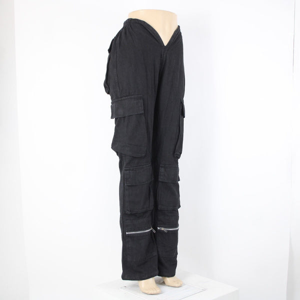 Varenne NEW Sz XS x 33 Black Cargo Pockets Elastic Waist Lined No Fabric Pant
