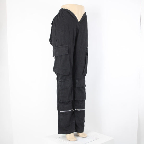 Varenne NEW Sz XS x 33 Black Cargo Pockets Elastic Waist Lined No Fabric Pant