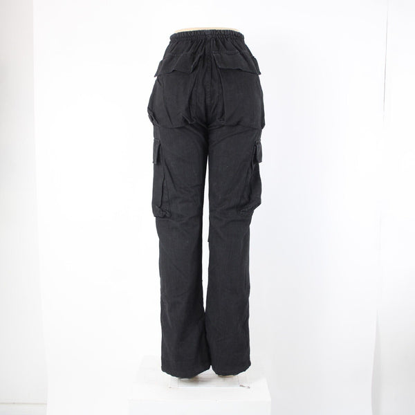 Varenne NEW Sz XS x 33 Black Cargo Pockets Elastic Waist Lined No Fabric Pant