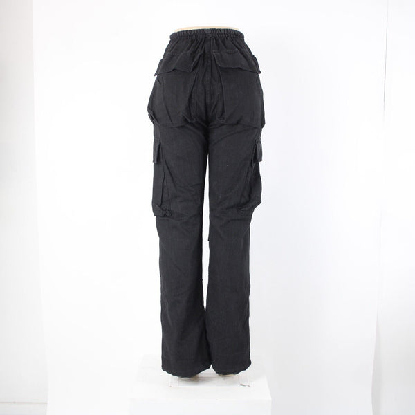 Varenne NEW Sz XS x 33 Black Cargo Pockets Elastic Waist Lined No Fabric Pant