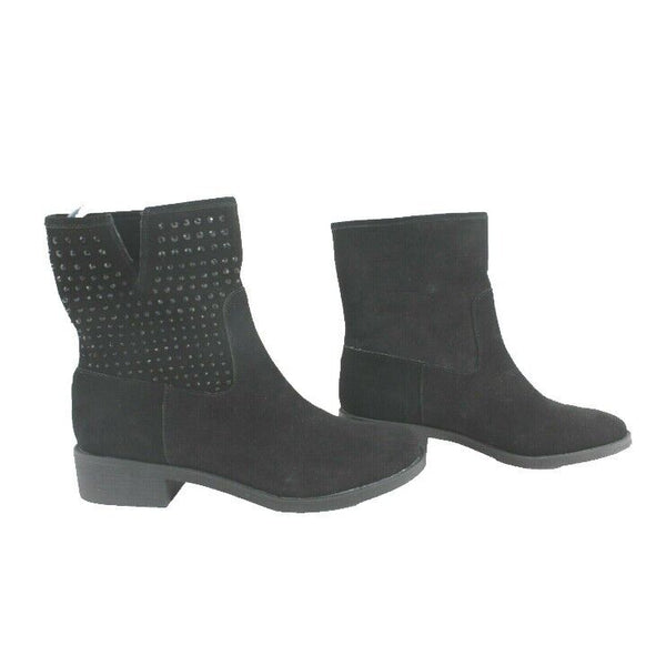 Yellow Box Sz 8.5 Black Suede Black Crystal Stud Flat Booties