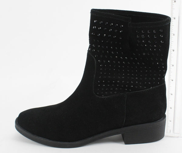 Yellow Box Sz 8.5 Black Suede Black Crystal Stud Flat Booties