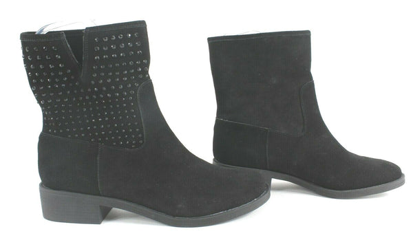 Yellow Box Sz 8.5 Black Suede Black Crystal Stud Flat Booties