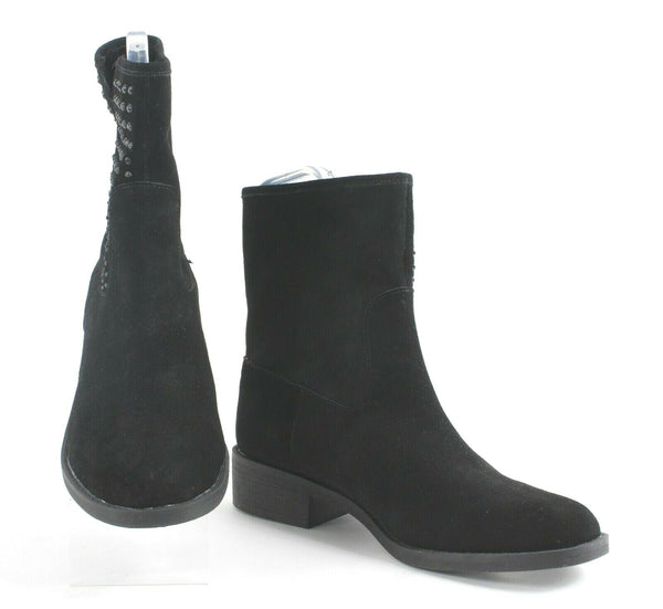 Yellow Box Sz 8.5 Black Suede Black Crystal Stud Flat Booties