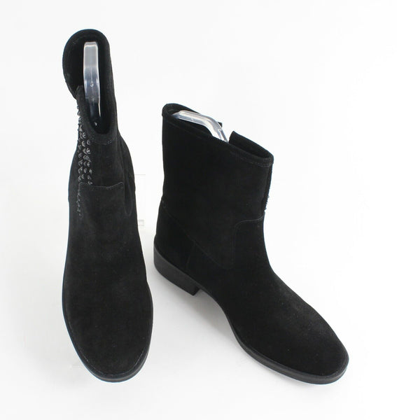 Yellow Box Sz 8.5 Black Suede Black Crystal Stud Flat Booties