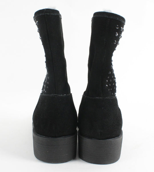 Yellow Box Sz 8.5 Black Suede Black Crystal Stud Flat Booties
