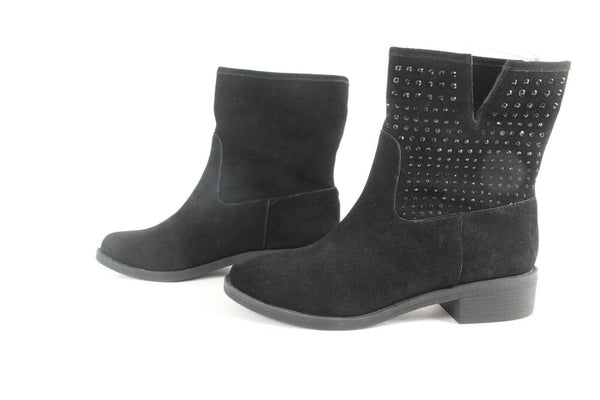 Yellow Box Sz 8.5 Black Suede Black Crystal Stud Flat Booties