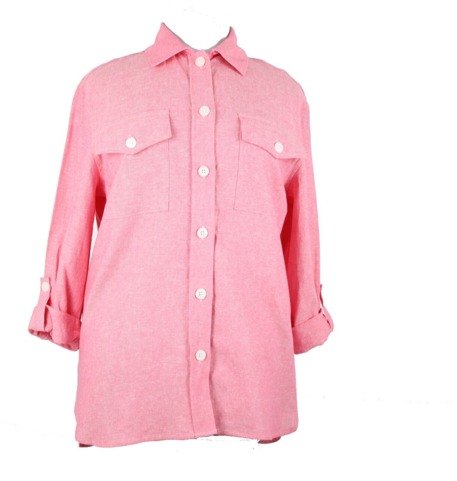 Jones New York NEW $90 Camellia Sz M Pink White Collared Linen Viscose Top