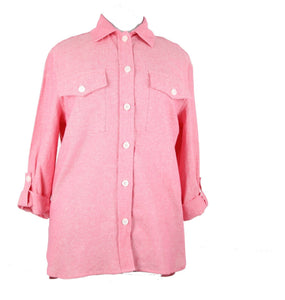 Jones New York NEW $90 Camellia Sz M Pink White Collared Linen Viscose Top
