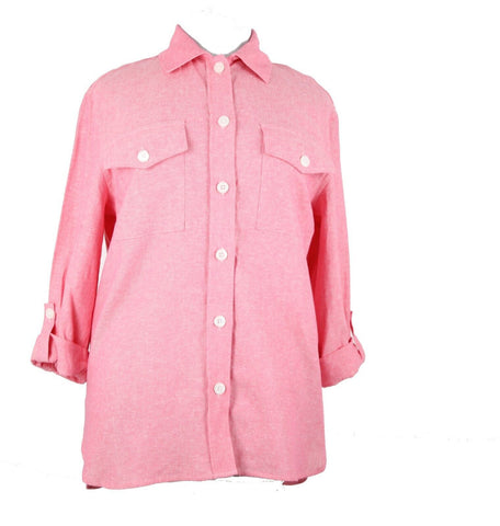 Jones New York NEW $90 Camellia Sz M Pink White Collared Linen Viscose Top