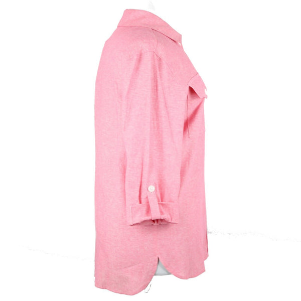 Jones New York NEW $90 Camellia Sz M Pink White Collared Linen Viscose Top
