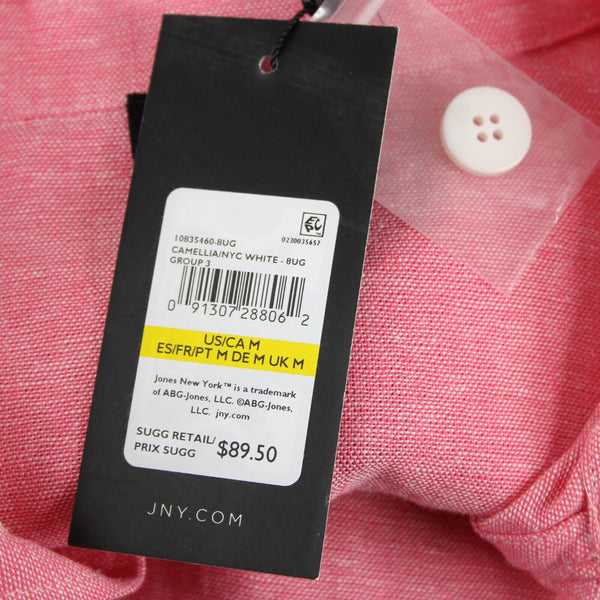 Jones New York NEW $90 Camellia Sz M Pink White Collared Linen Viscose Top