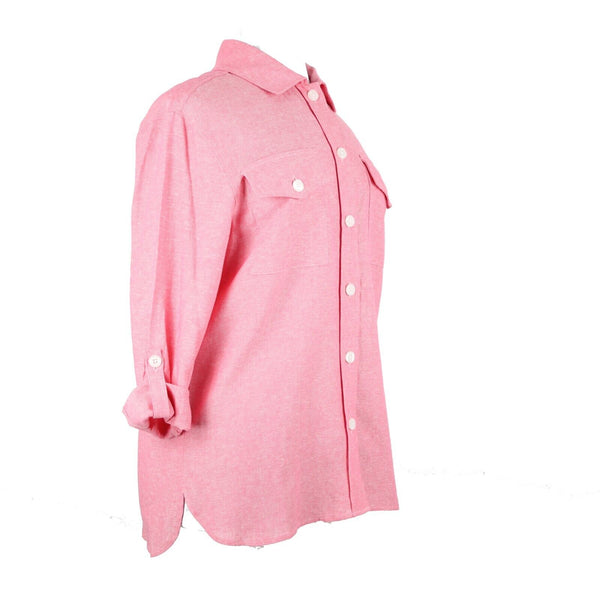 Jones New York NEW $90 Camellia Sz M Pink White Collared Linen Viscose Top