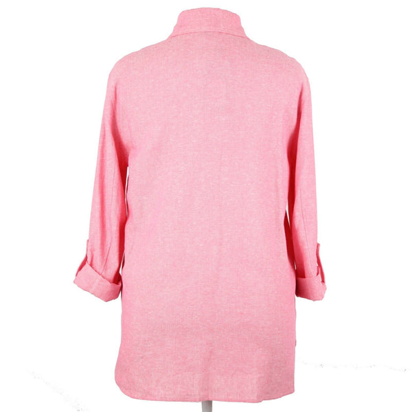 Jones New York NEW $90 Camellia Sz M Pink White Collared Linen Viscose Top