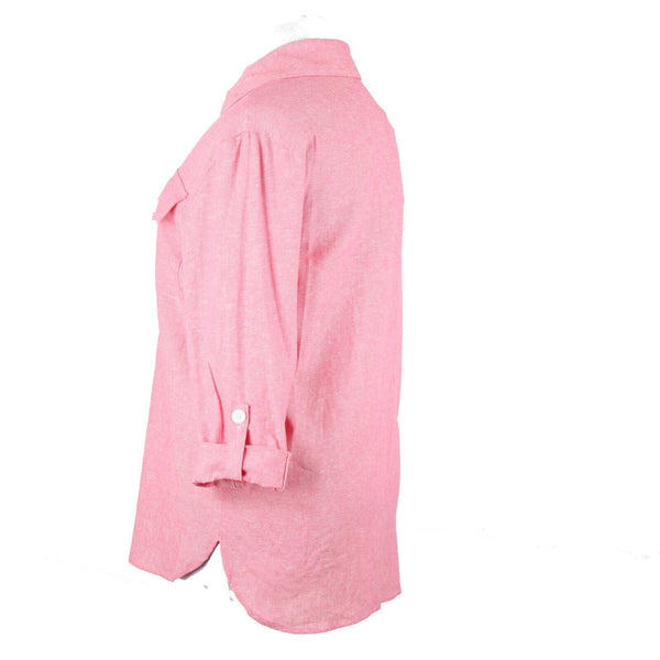 Jones New York NEW $90 Camellia Sz M Pink White Collared Linen Viscose Top