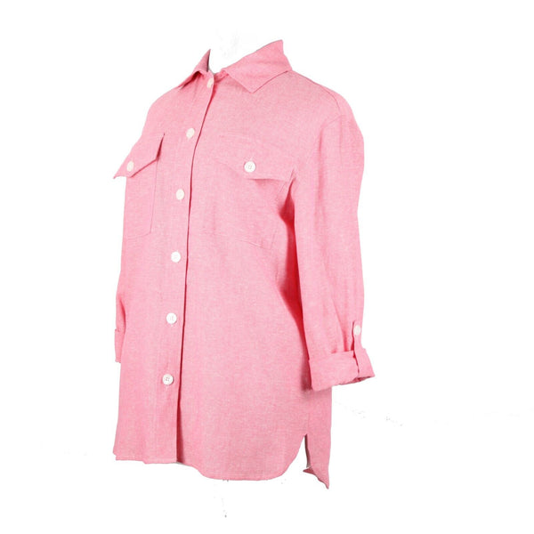 Jones New York NEW $90 Camellia Sz M Pink White Collared Linen Viscose Top