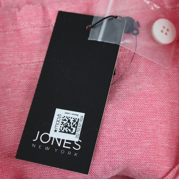 Jones New York NEW $90 Camellia Sz M Pink White Collared Linen Viscose Top