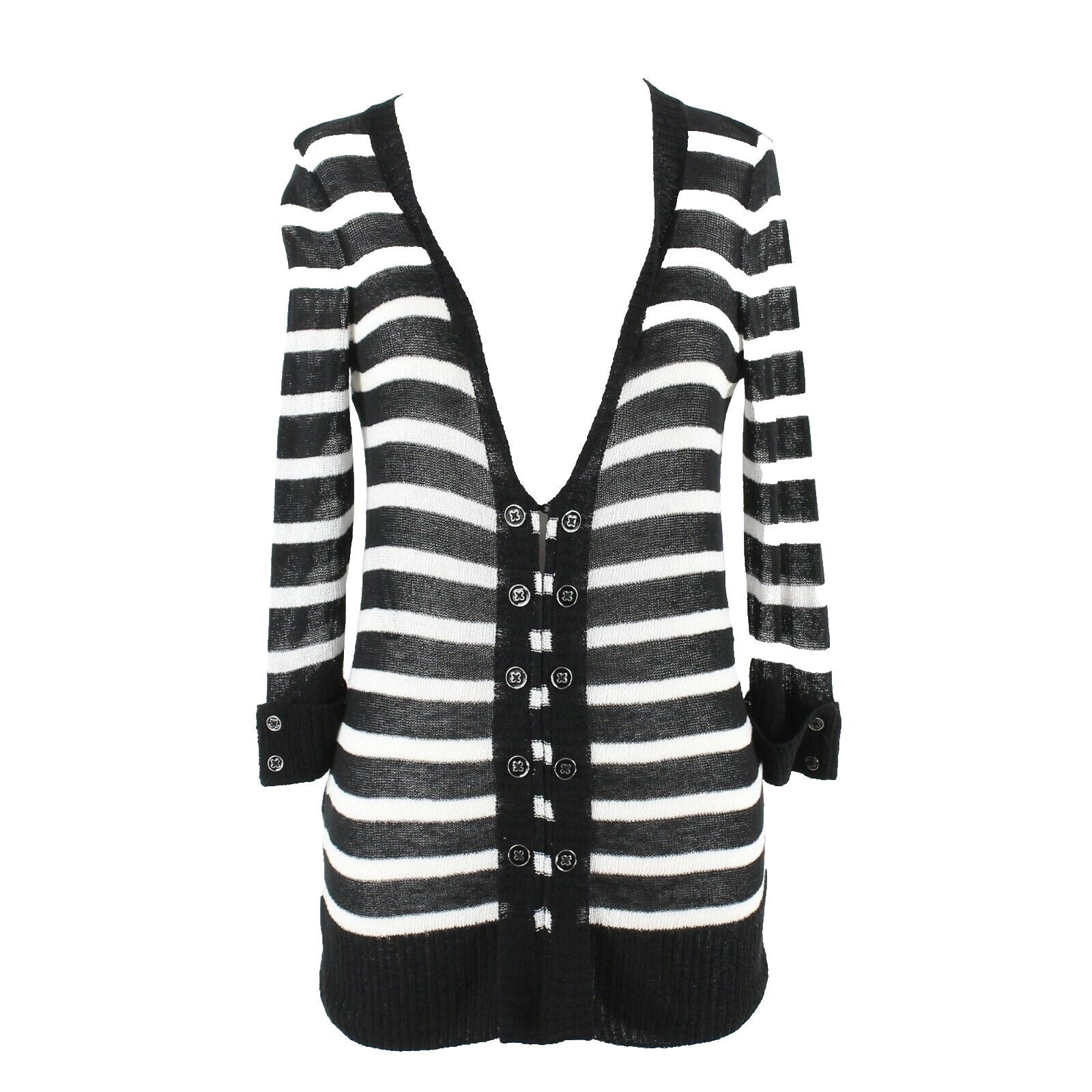 White House Black Market Sz XS Black Ivory Hook Eye Acrylic Blend Cardigan