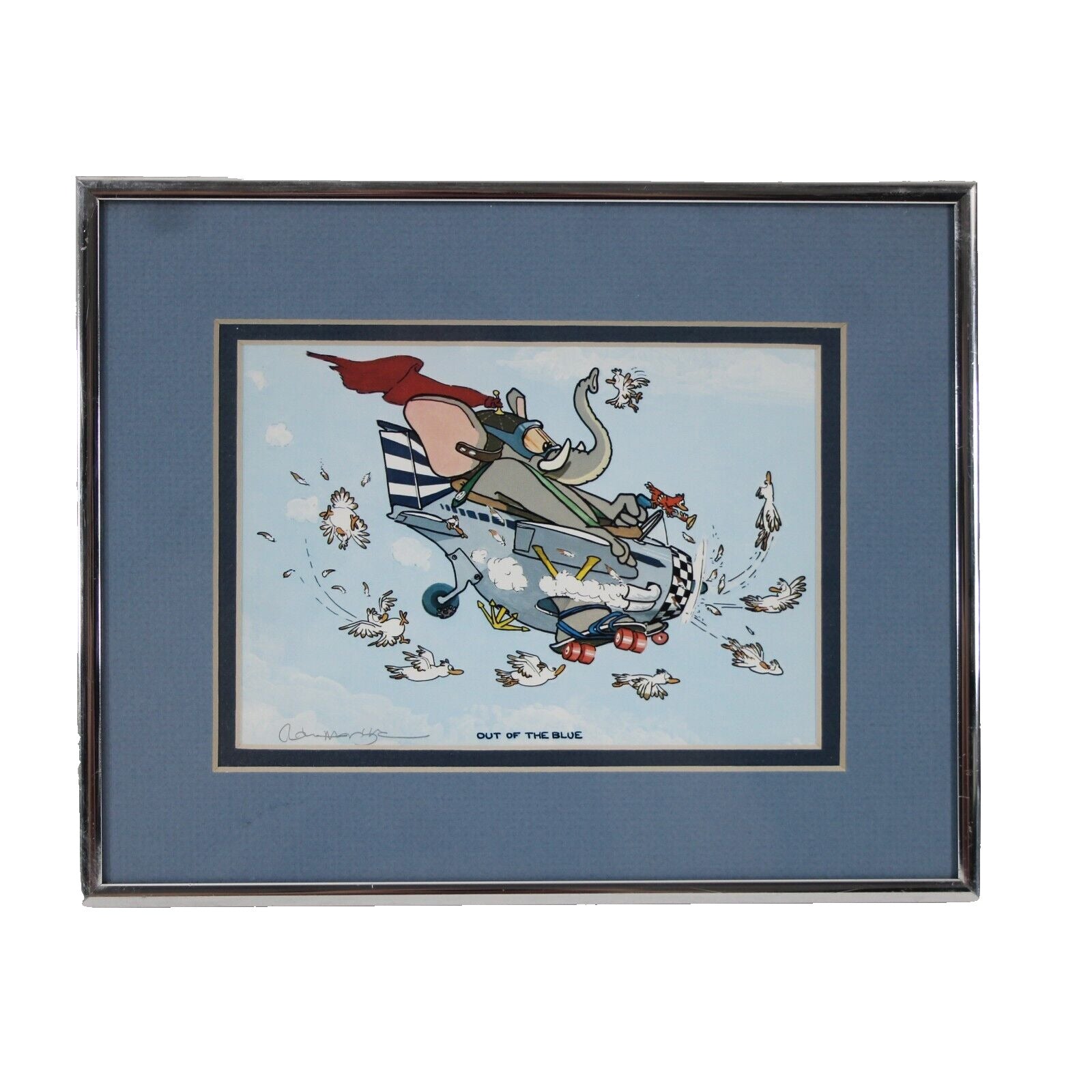 Robert Marble 10 x 8 Silver Blue Multi Animals "Out Of The Blue" Signed Picture