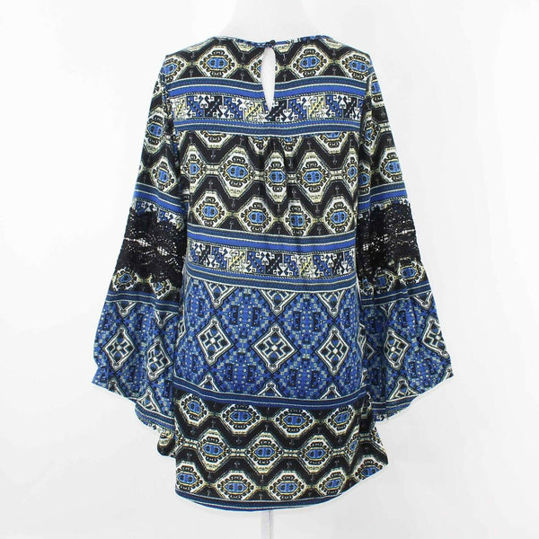 Hannah Sz S Royal Blue Multi Lace Arm Insert Hi Lo Polyester Blend Top