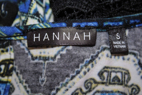 Hannah Sz S Royal Blue Multi Lace Arm Insert Hi Lo Polyester Blend Top