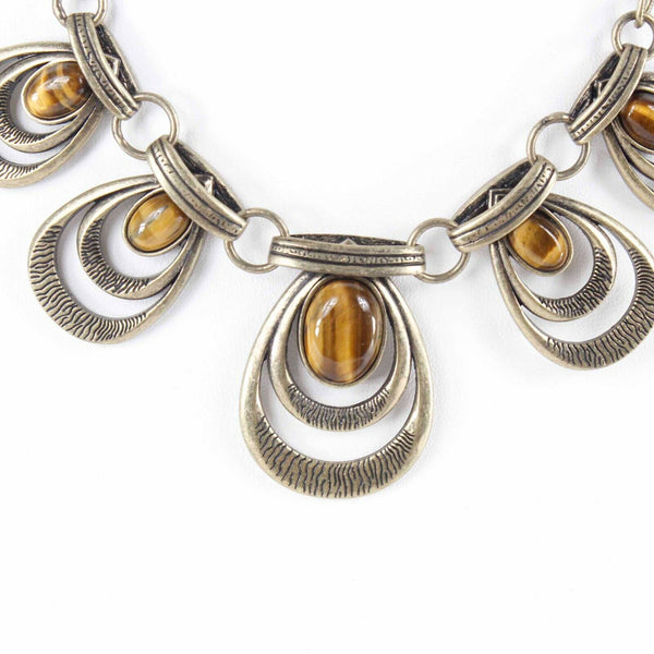 Lia Sophia 17" Etx. 3" Bronzetone Tigers Eye Statement Lobster Closure Necklace
