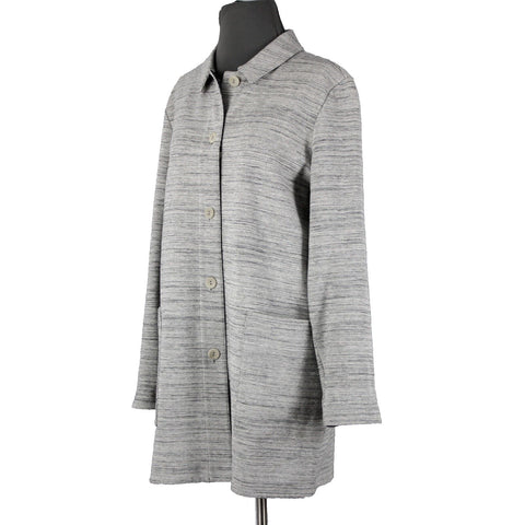 Eileen Fisher Sz SP Gray Long Sleeve Button Front Pockets Cotton Textured Coat