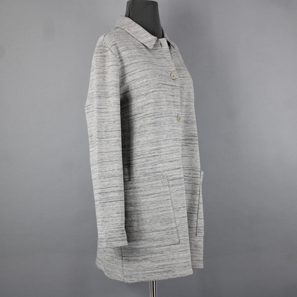 Eileen Fisher Sz SP Gray Long Sleeve Button Front Pockets Cotton Textured Coat