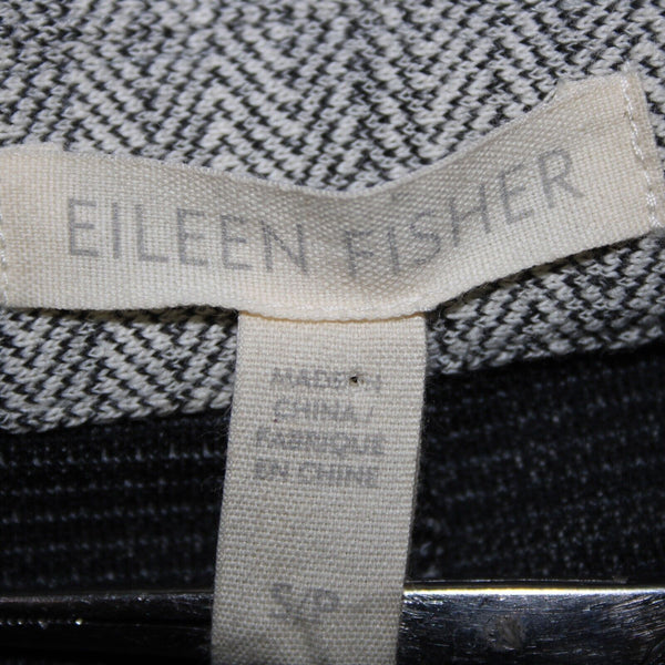 Eileen Fisher Sz SP Gray Long Sleeve Button Front Pockets Cotton Textured Coat