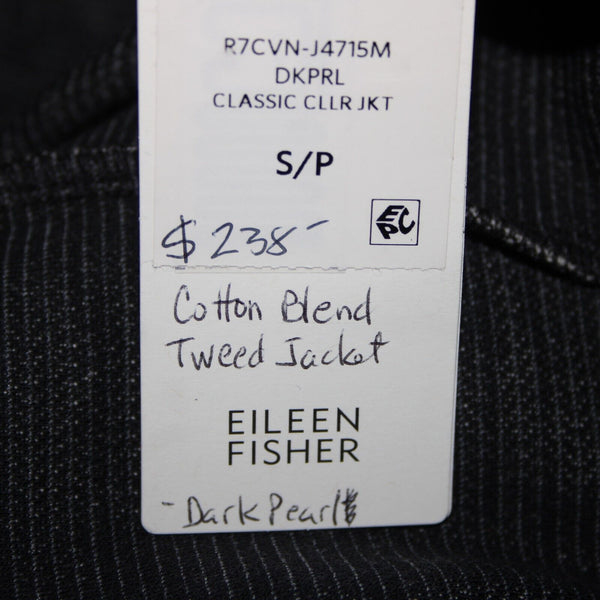 Eileen Fisher Sz SP Gray Long Sleeve Button Front Pockets Cotton Textured Coat