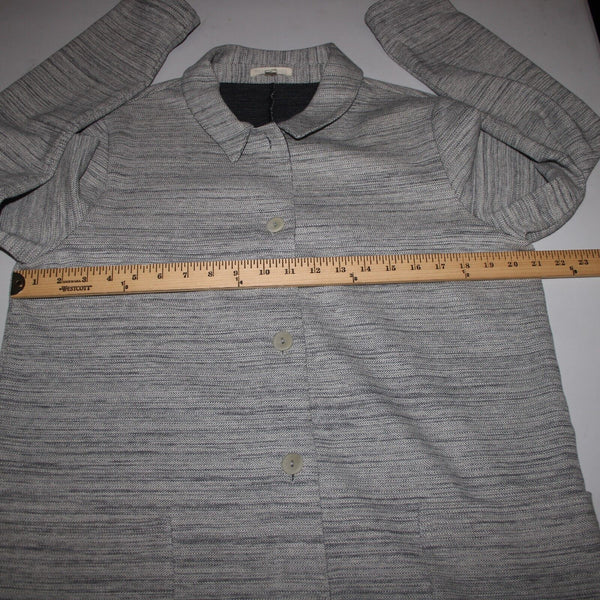 Eileen Fisher Sz SP Gray Long Sleeve Button Front Pockets Cotton Textured Coat