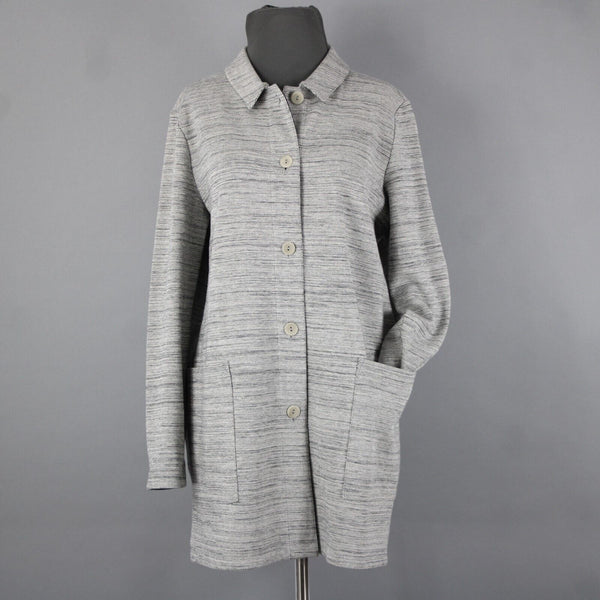 Eileen Fisher Sz SP Gray Long Sleeve Button Front Pockets Cotton Textured Coat