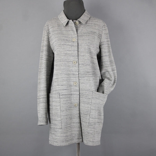 Eileen Fisher Sz SP Gray Long Sleeve Button Front Pockets Cotton Textured Coat