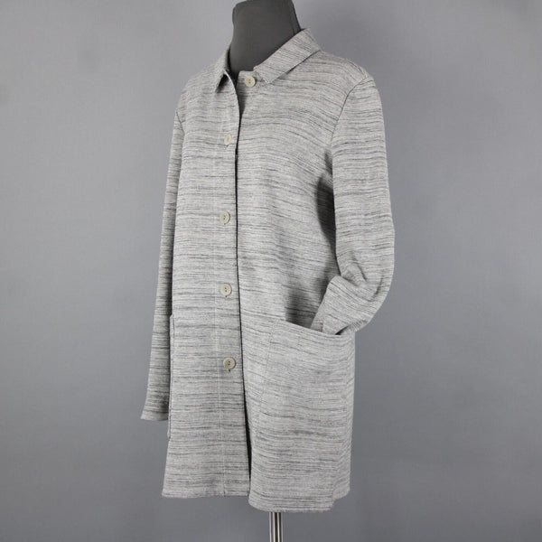 Eileen Fisher Sz SP Gray Long Sleeve Button Front Pockets Cotton Textured Coat
