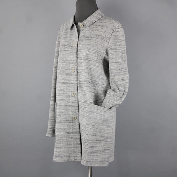 Eileen Fisher Sz SP Gray Long Sleeve Button Front Pockets Cotton Textured Coat