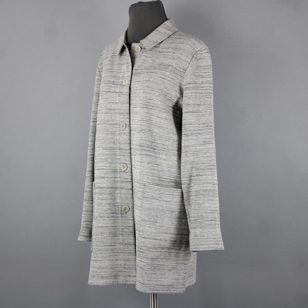 Eileen Fisher Sz SP Gray Long Sleeve Button Front Pockets Cotton Textured Coat