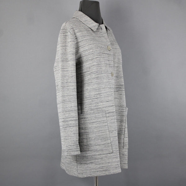 Eileen Fisher Sz SP Gray Long Sleeve Button Front Pockets Cotton Textured Coat