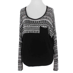 Empyre Sz M Black White Patch Pocket Scoop Neck Drop Shoulder Rayon Knit Top