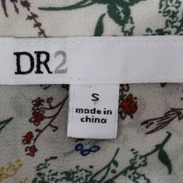 DR2 Sz S Navy Blue Multi Sheer Lined Gathered Hi Lo Round Slit Hem Poly Top