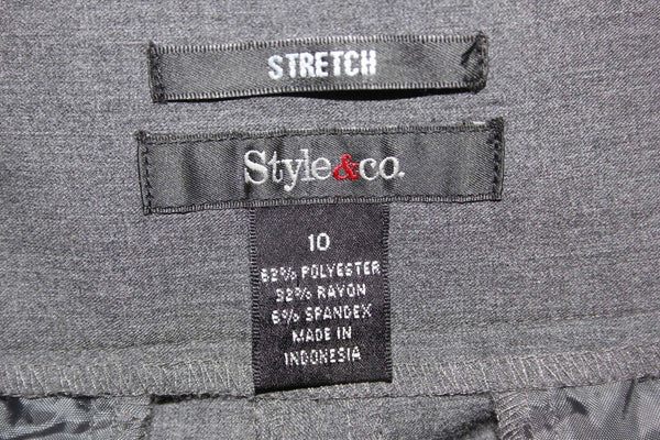 Style Co Sz 10 x 30.5 Gray Poly Spandex Pleated Front Straight Leg Pant