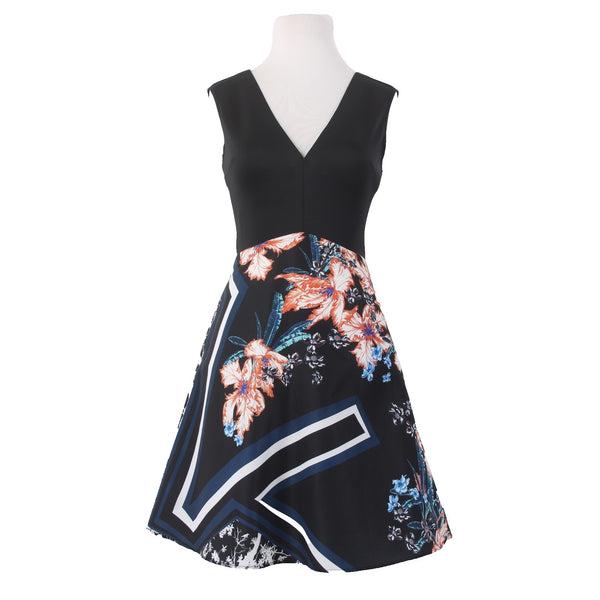 Clover Canyon Dress NEW $264 Sz XS Black Navy Multi Colored Floral Polyamide