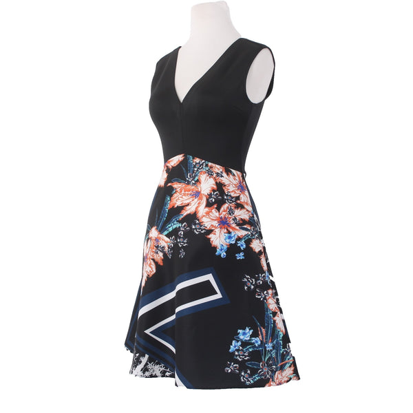 Clover Canyon Dress NEW $264 Sz XS Black Navy Multi Colored Floral Polyamide