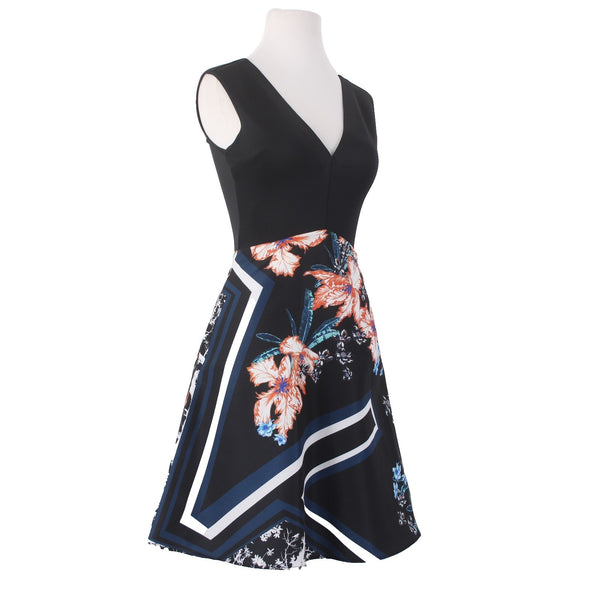 Clover Canyon Dress NEW $264 Sz XS Black Navy Multi Colored Floral Polyamide