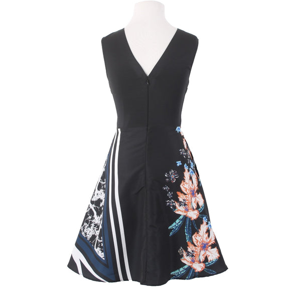 Clover Canyon Dress NEW $264 Sz XS Black Navy Multi Colored Floral Polyamide