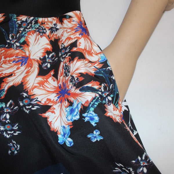 Clover Canyon Dress NEW $264 Sz XS Black Navy Multi Colored Floral Polyamide