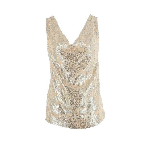 J Crew Sz 2 Peach Gold Metallic Shine Layered Silk Bld Polyester Lined Top