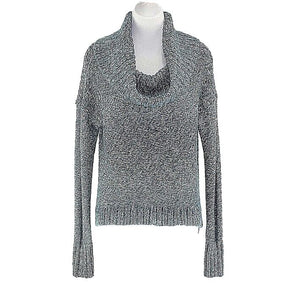 American Eagle Sz M Teal White Multi Hi Lo Acrylic Nylon Poly Metallic Sweater