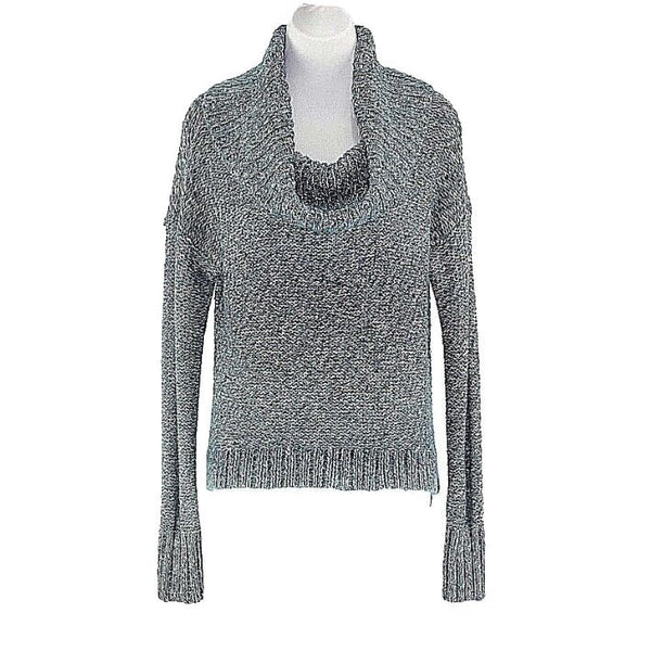 American Eagle Sz M Teal White Multi Hi Lo Acrylic Nylon Poly Metallic Sweater