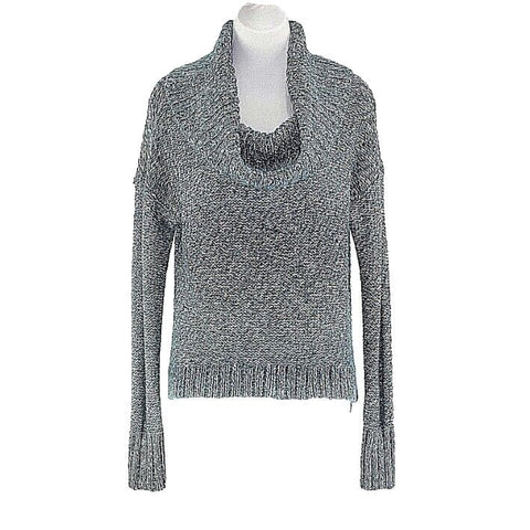 American Eagle Sz M Teal White Multi Hi Lo Acrylic Nylon Poly Metallic Sweater