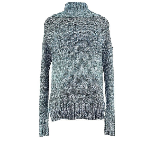 American Eagle Sz M Teal White Multi Hi Lo Acrylic Nylon Poly Metallic Sweater